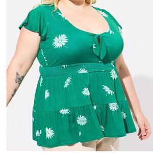 Super Soft Tie Front Keyhole Babydoll Top